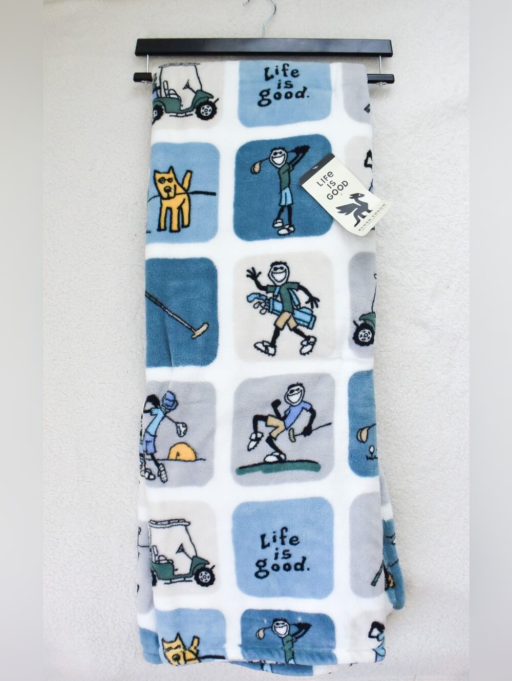 *Life is Good* Blue Checkered Plush Golf Blanket - 50 x 70 - NEW!